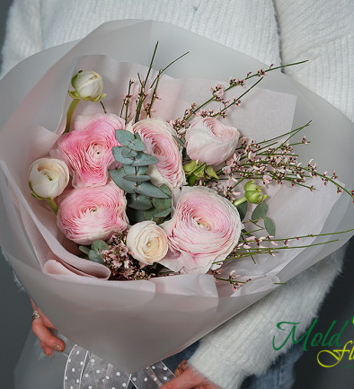 Bouquet of ranunculus and broom "Pups"  ( to order, 10 days) photo 394x433